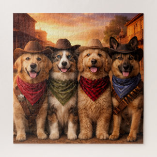 Funny Cowboy Dogs Puzzle | Wild West Dog Art