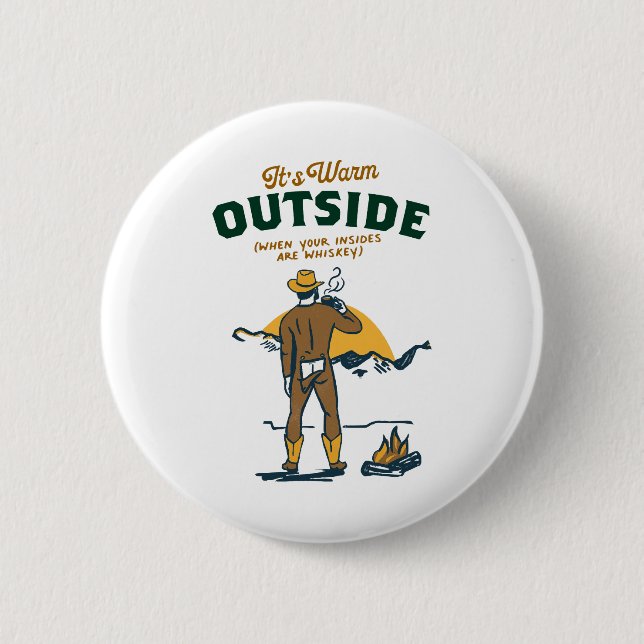 Funny Cowboy Drinking Whiskey 6 Cm Round Badge (Front)