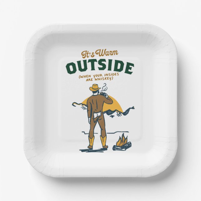 Funny Cowboy Drinking Whiskey Paper Plate (Front)