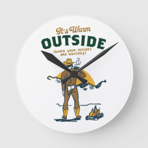 Funny Cowboy Drinking Whiskey Round Clock