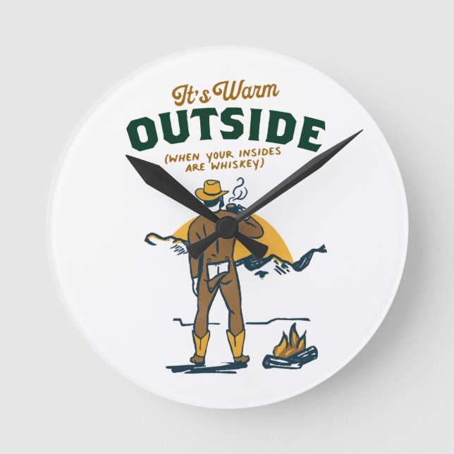 Funny Cowboy Drinking Whiskey Round Clock (Front)