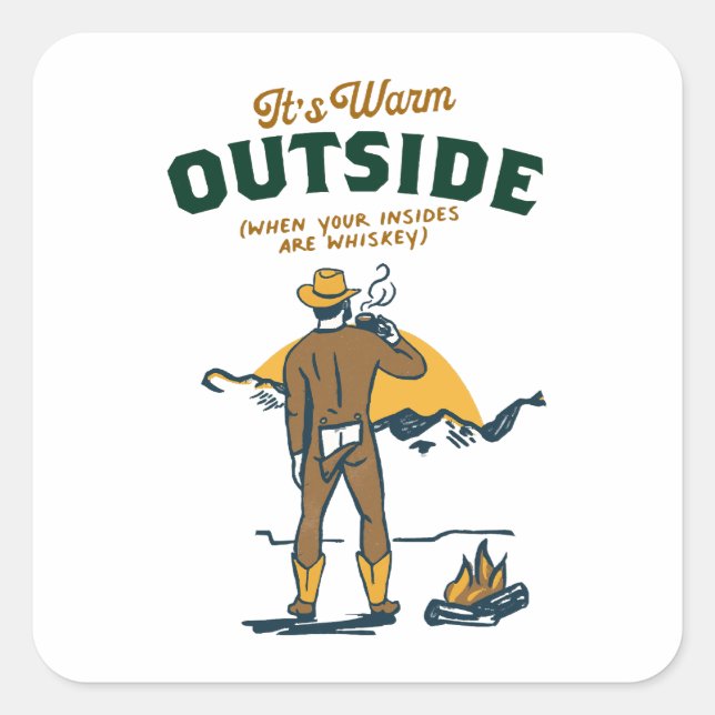 Funny Cowboy Drinking Whiskey Square Sticker (Front)