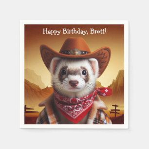 Funny Cowboy Ferret Western Style Birthday Napkin
