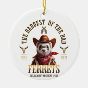 Funny Cowboy Ferret Western Style Ceramic Tree Decoration