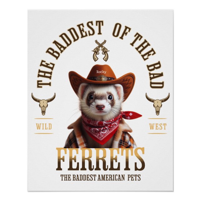 Funny Cowboy Ferret Western Style Poster (Front)