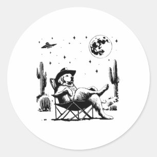 Funny Cowboy Golden Retriever Relaxing On Camping Classic Round Sticker