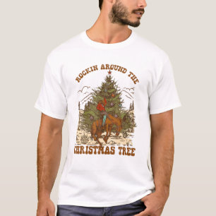 Funny Cowboy Horsing Rocking Around Christmas Tree T-Shirt