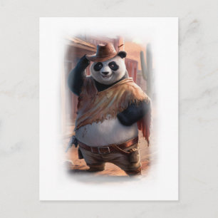 Funny Cowboy Panda on a White Holiday Postcard