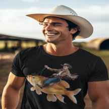 Funny cowboy riding a fish