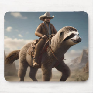 Funny Cowboy Riding A Sloth Horse, Mouse Mat