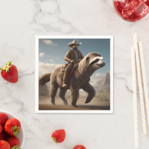 Funny Cowboy Riding A Sloth Horse, Napkin