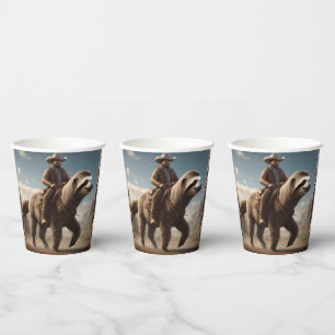 Funny Cowboy Riding A Sloth Horse, Paper Cups