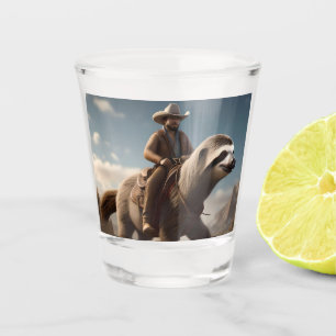 Funny Cowboy Riding A Sloth Horse, Shot Glass