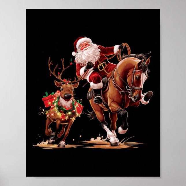 Funny Cowboy Santa Bulldogging Christmas Cowboy We Poster (Front)