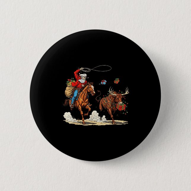 Funny Cowboy Santa Christmas Holiday Western Style 6 Cm Round Badge (Front)