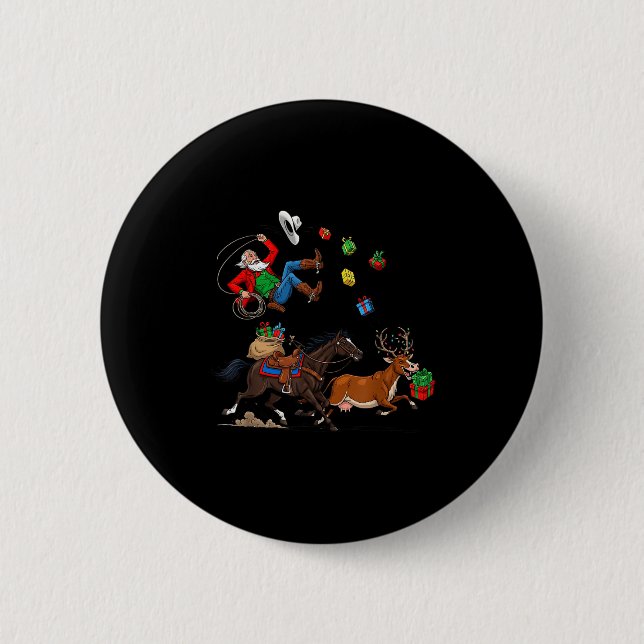 Funny Cowboy Santa Christmas Holiday Western Style 6 Cm Round Badge (Front)