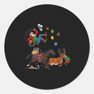 Funny Cowboy Santa Christmas Holiday Western Style Classic Round Sticker