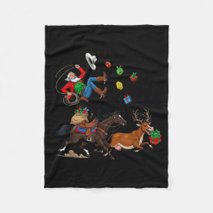 Funny Cowboy Santa Christmas Holiday Western Style Fleece Blanket