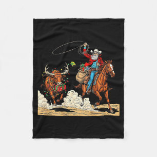 Funny Cowboy Santa Christmas Holiday Western Style Fleece Blanket
