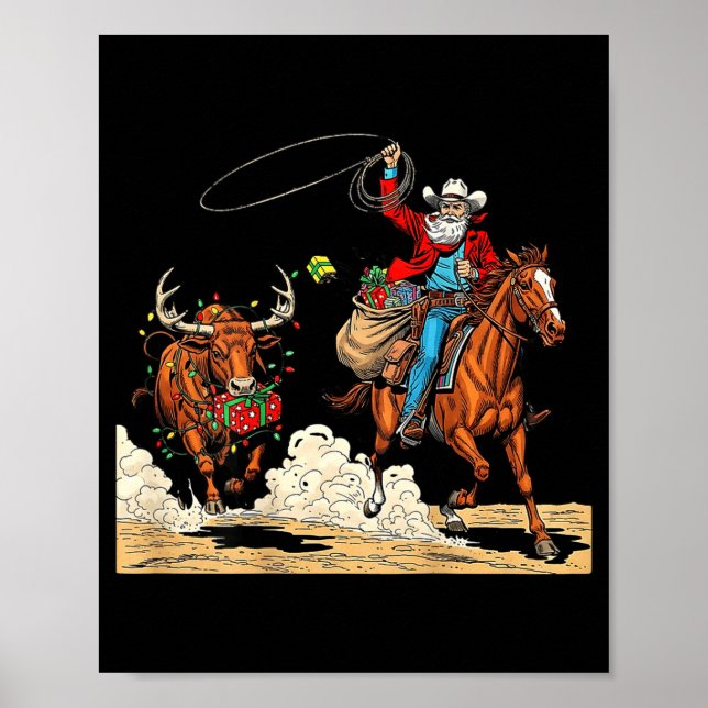 Funny Cowboy Santa Christmas Holiday Western Style Poster (Front)