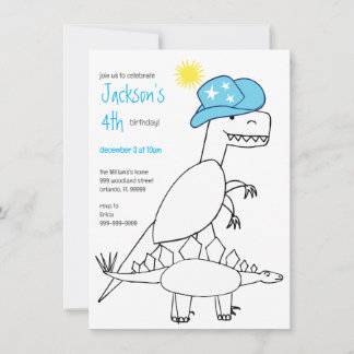 Funny Cowboy Trex Dinosaur Kids Birthday Invitation