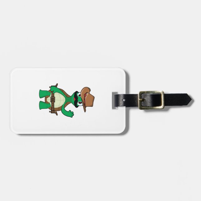Funny cowboy turtle sherrif luggage tag (Front Horizontal)