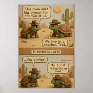 Funny Cowboy Turtles Desert Standoff Comic Poster
