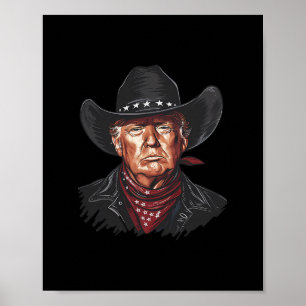 Funny Cowboy Western Donald Trump Us Flag Election Poster