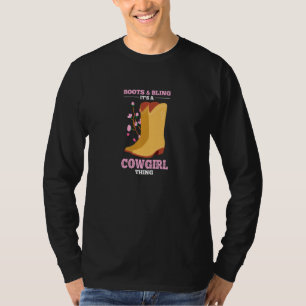 Funny Cowgirl Boots Bling Cute Flower Love Country T-Shirt
