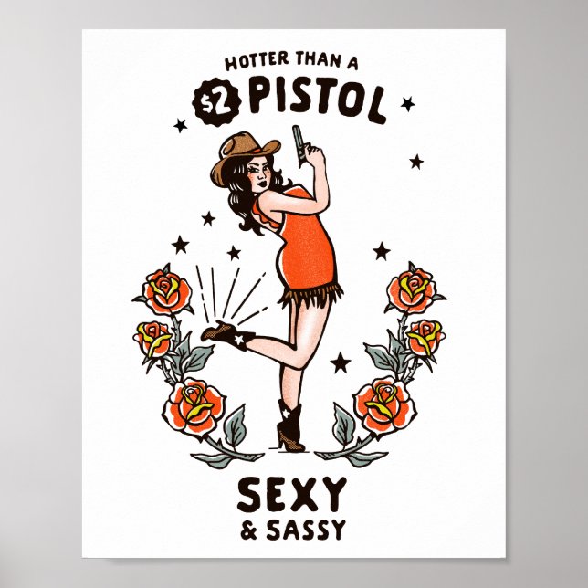 Funny Cowgirl Poster. Vintage Western Cowgirls Art Poster (Front)