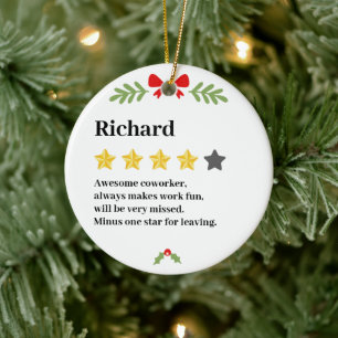 Funny Coworker Farewell Custom Name Review Ceramic Tree Decoration