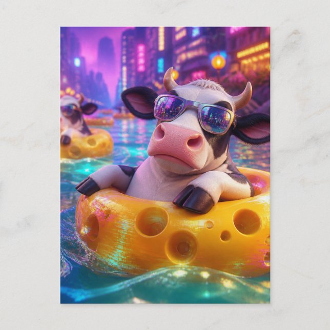 Funny Cows on a Float Trip Postcard (Front)