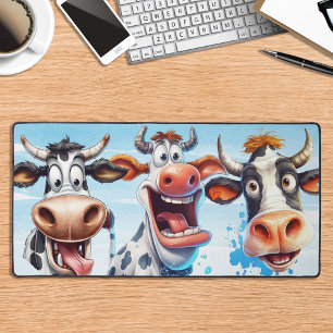 Funny Cows Watercolor Farm Animal Desk Mat