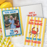 Funny Crab Amalfi Yellow Stripe Photo Birthday Card<br><div class="desc">Bring the Coastal Sass straight to Dad’s Morning Brew on his birthday! Introducing our cheeky "Dad, You're My Fave Crusty-Ancien'" card —where Italian summer vibes meet seafood puns in the most loveably crusty way possible. Designed in the trending Amalfi Coast aesthetic, this birthday card features sunny yellow and cream stripes,...</div>