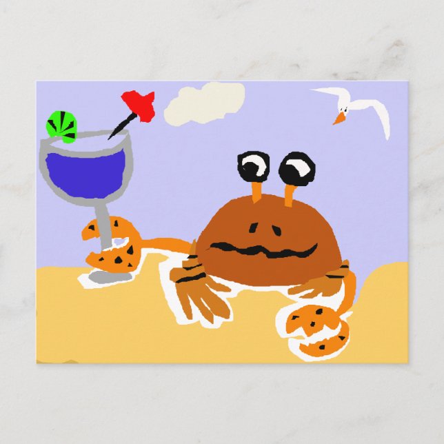 Funny Crab at the Beach Art Postcard (Front)