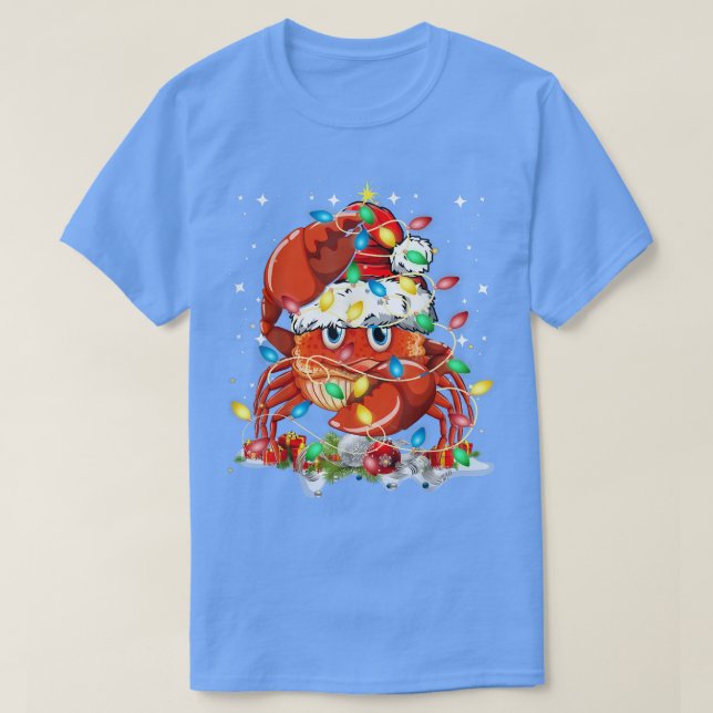 Funny Crab Christmas Tree Lights  T-Shirt (Design Front)
