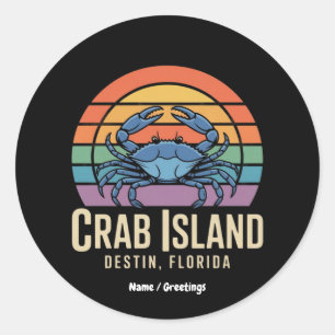 Funny Crab Funny Island Destin FL Cool  Classic Round Sticker