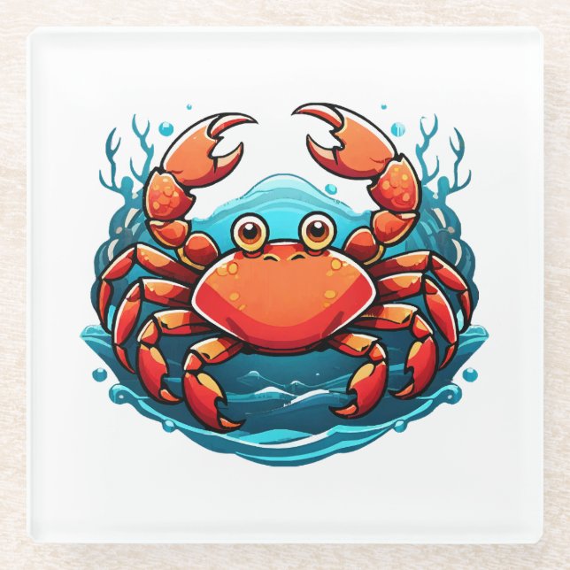funny-crab glass coaster (Front)