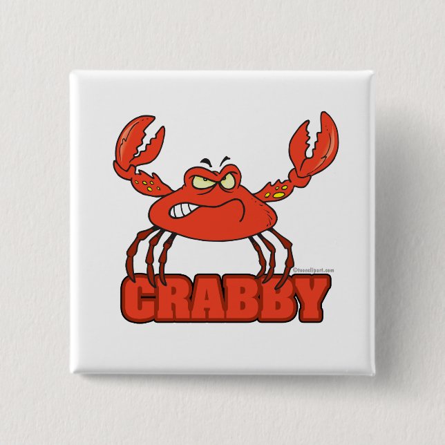 funny crabby red crab with an attitude 15 cm square badge (Front)