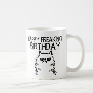 Funny Cranky Birthday Cat Coffee Mugs