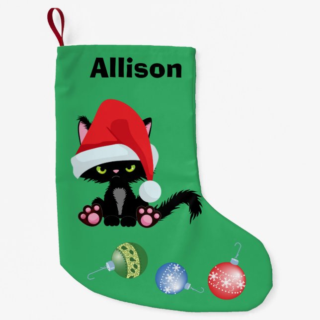 Funny Cranky Cat Small Christmas Stocking (Front)