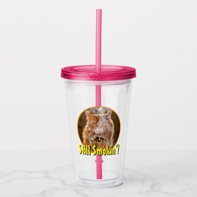 Funny Cranky Cat With Melted Birthday Cupcake Acrylic Tumbler (Front)