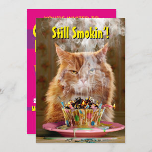 Funny Cranky Cat With Melted Birthday Cupcake Invitation