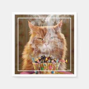 Funny Cranky Cat With Melted Birthday Cupcake Napkin