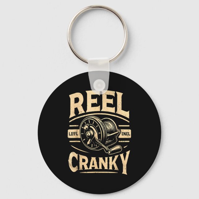 Funny Cranky Fishing Reel Pun Shirt Humor Fisherme Key Ring (Front)