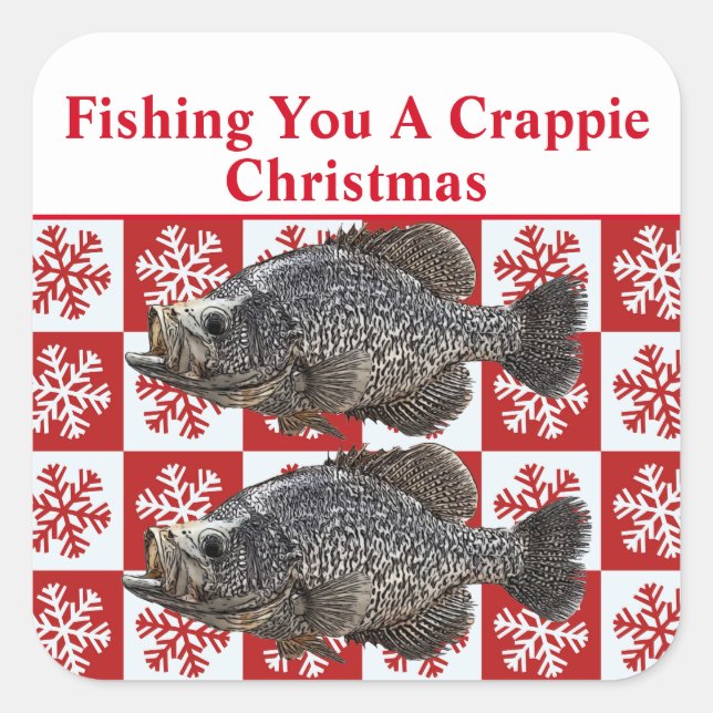 Funny Crappie Fishing Pun Merry Christmas Custom Square Sticker (Front)
