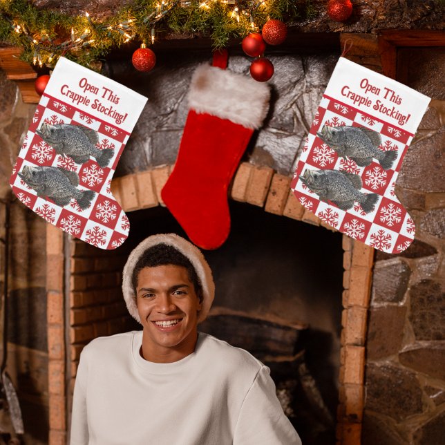 Funny Crappie Fishing Pun Merry Christmas Large Christmas Stocking (One of a kind crappie fishing funny pun stocking.)