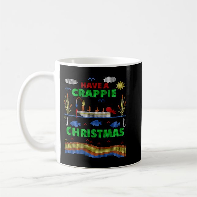 Funny Crappie Fishing Ugly Christmas Sweater Party Coffee Mug (Left)