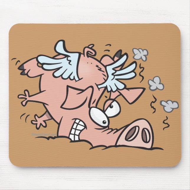funny crash landing flying pig cartoon mouse mat (Front)
