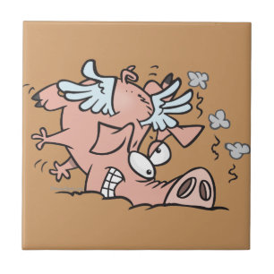 funny crash landing flying pig cartoon tile